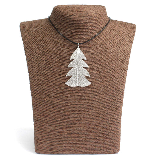 Silver Fir Leaf Necklace - Real Leaf Jewelry - Festive Fir