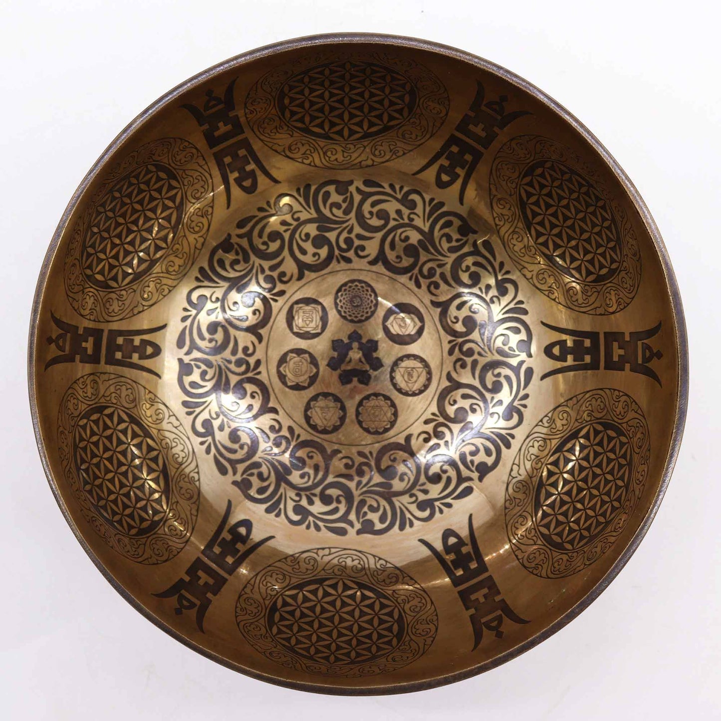 Tibetan Healing Engraved Bowl - 7 Chakra & Flower of Life