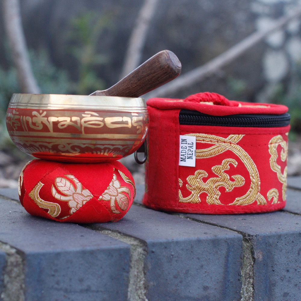Mini Singing Bowl Gift Set - Red - Gokshope