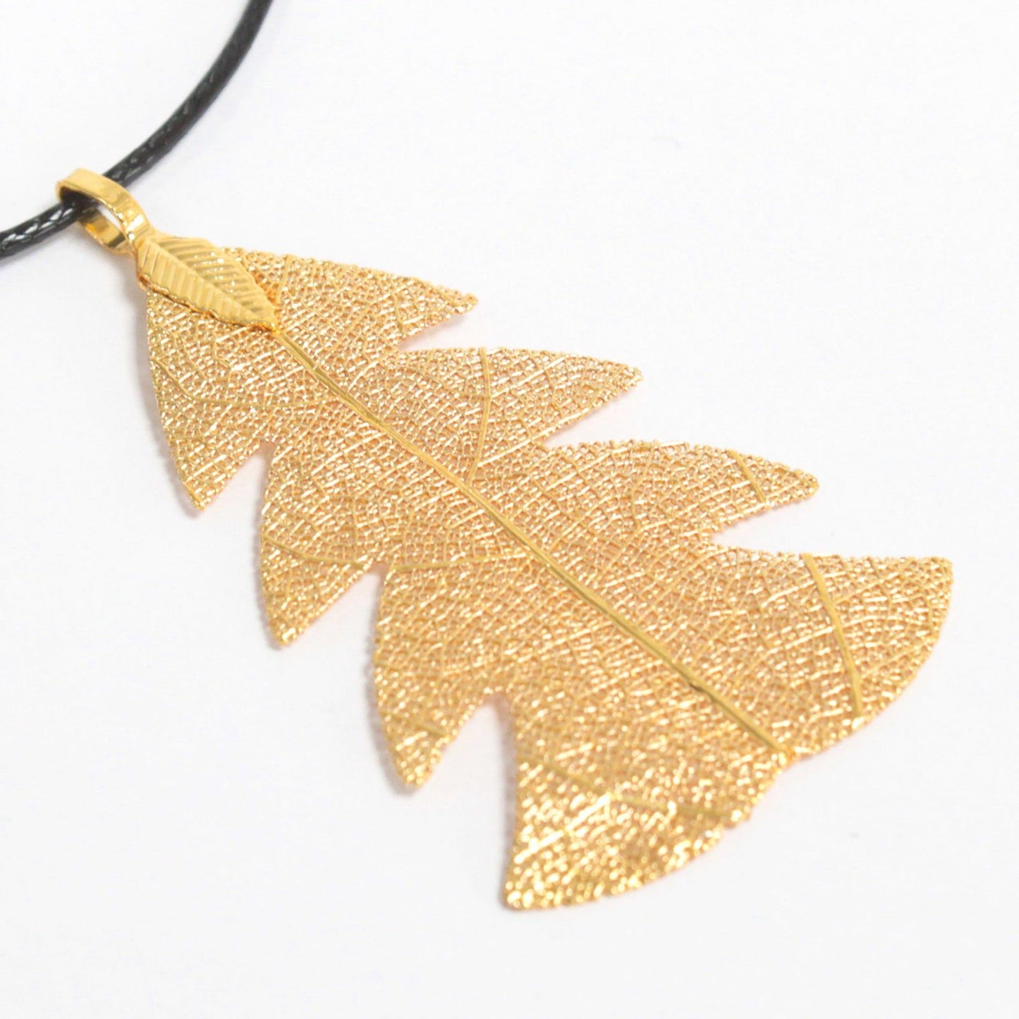 Gold Fir Leaf Necklace - Real Leaf Jewelry - Festive Fir