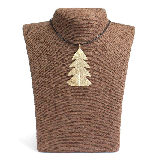 Gold Fir Leaf Necklace - Real Leaf Jewelry - Festive Fir