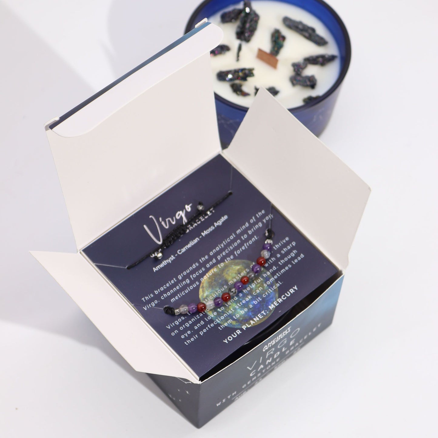 Krištolinė žvakė su brangakmenių apyranke – Zodiako ženklas – Mergelė