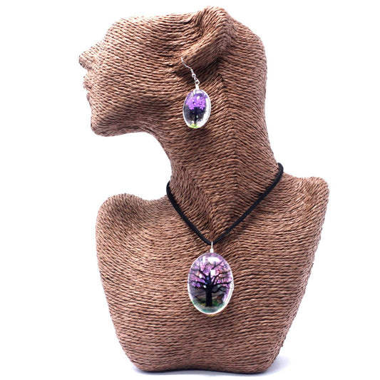 Pressed Flowers Tree of Life Earrings - Lavender Real Flowers