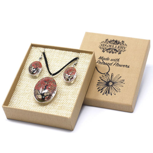 Pressed Flowers Tree of Life Earrings - Coral Real Flowers