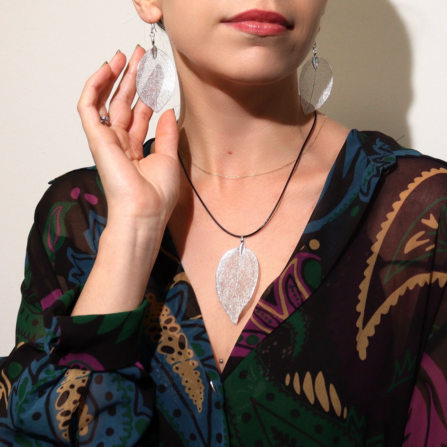 „Bravery“ lapo auskarai - sidabriniai tikrų lapų papuošalai 4x2cm