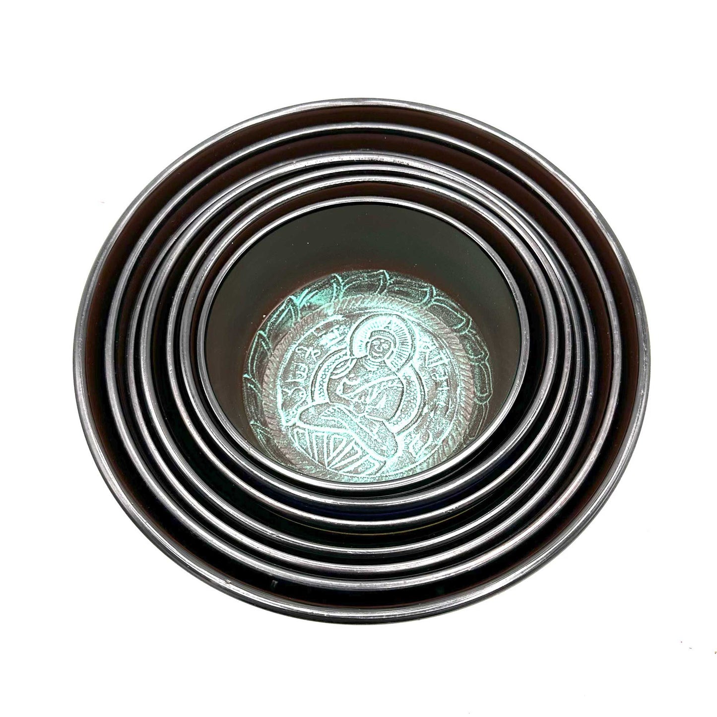 Mažų čakrų rinkinys, septyni dainuojantys dubenėliai - 14-22 cm, pilnas, 6,2 kg