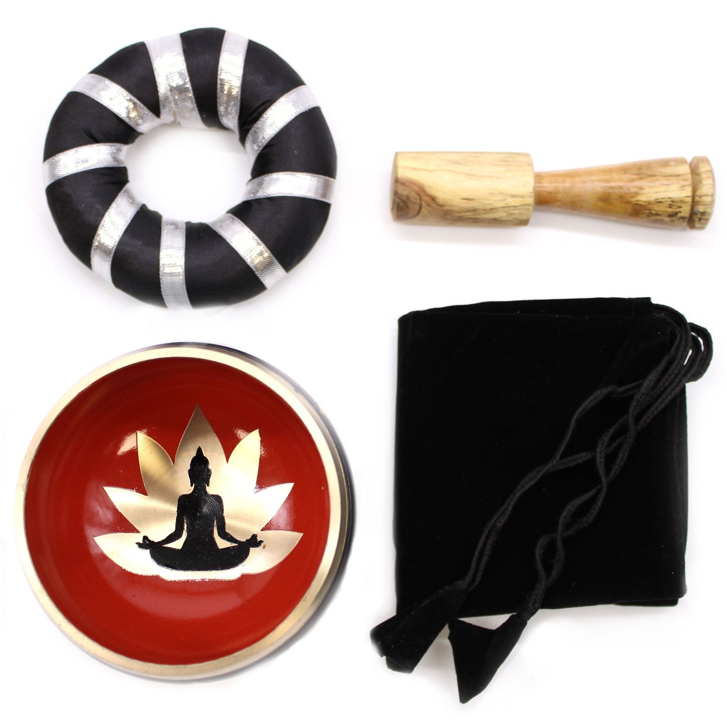 Buddha Singing Bowl Set - Black & Orange 10.7cm Meditation
