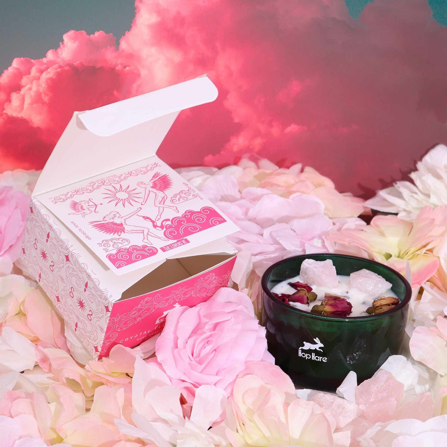 „Hop Hare“ krištolinė magiška gėlių žvakė – įsimylėjėliai