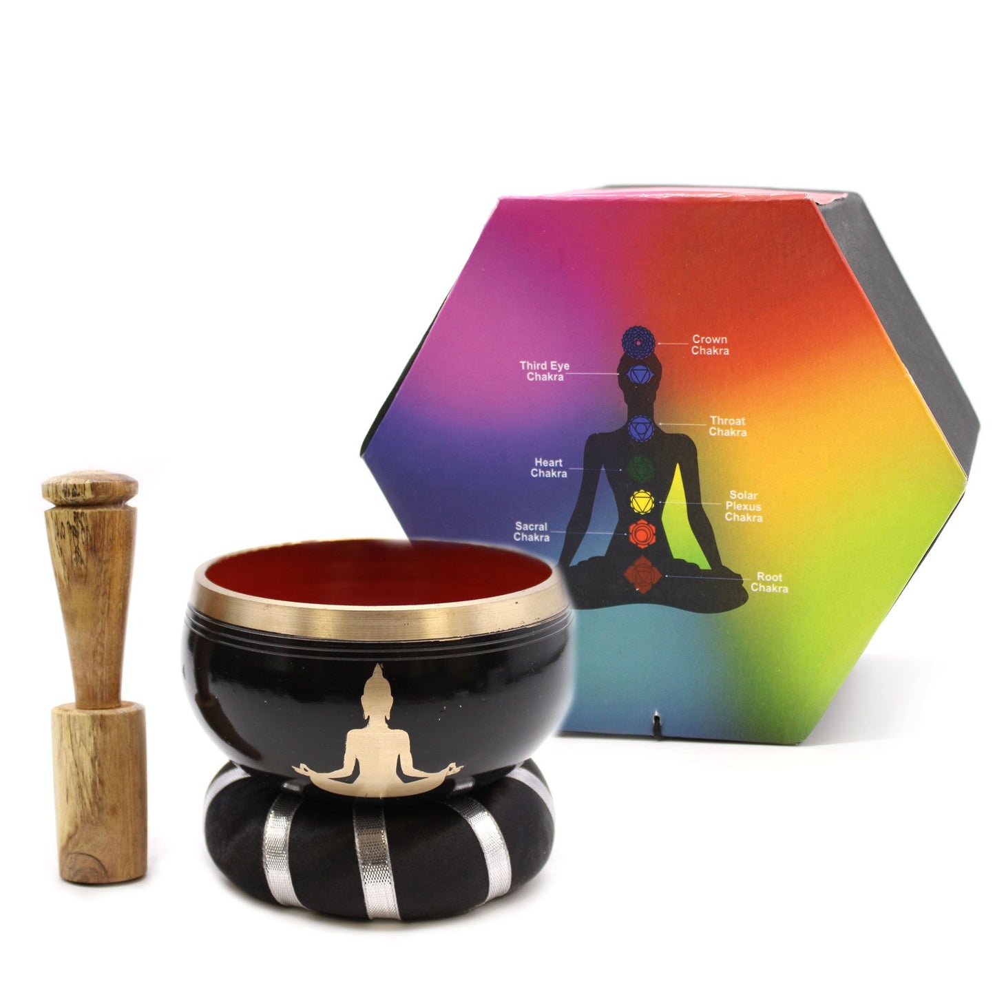 Buddha Singing Bowl Set - Black & Orange 10.7cm Meditation