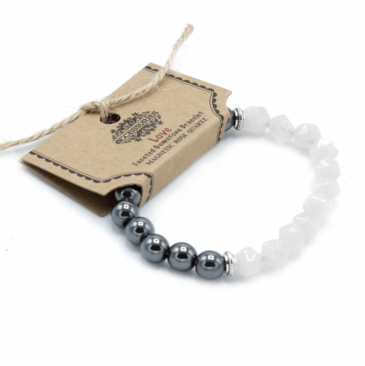 Briaunuota brangakmenių apyrankė - magnetinis rožinis kvarcas