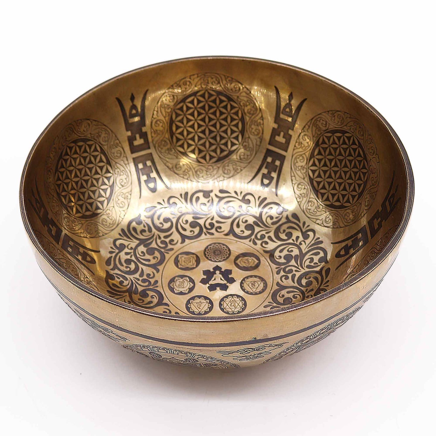 Tibetan Healing Engraved Bowl - 7 Chakra & Flower of Life