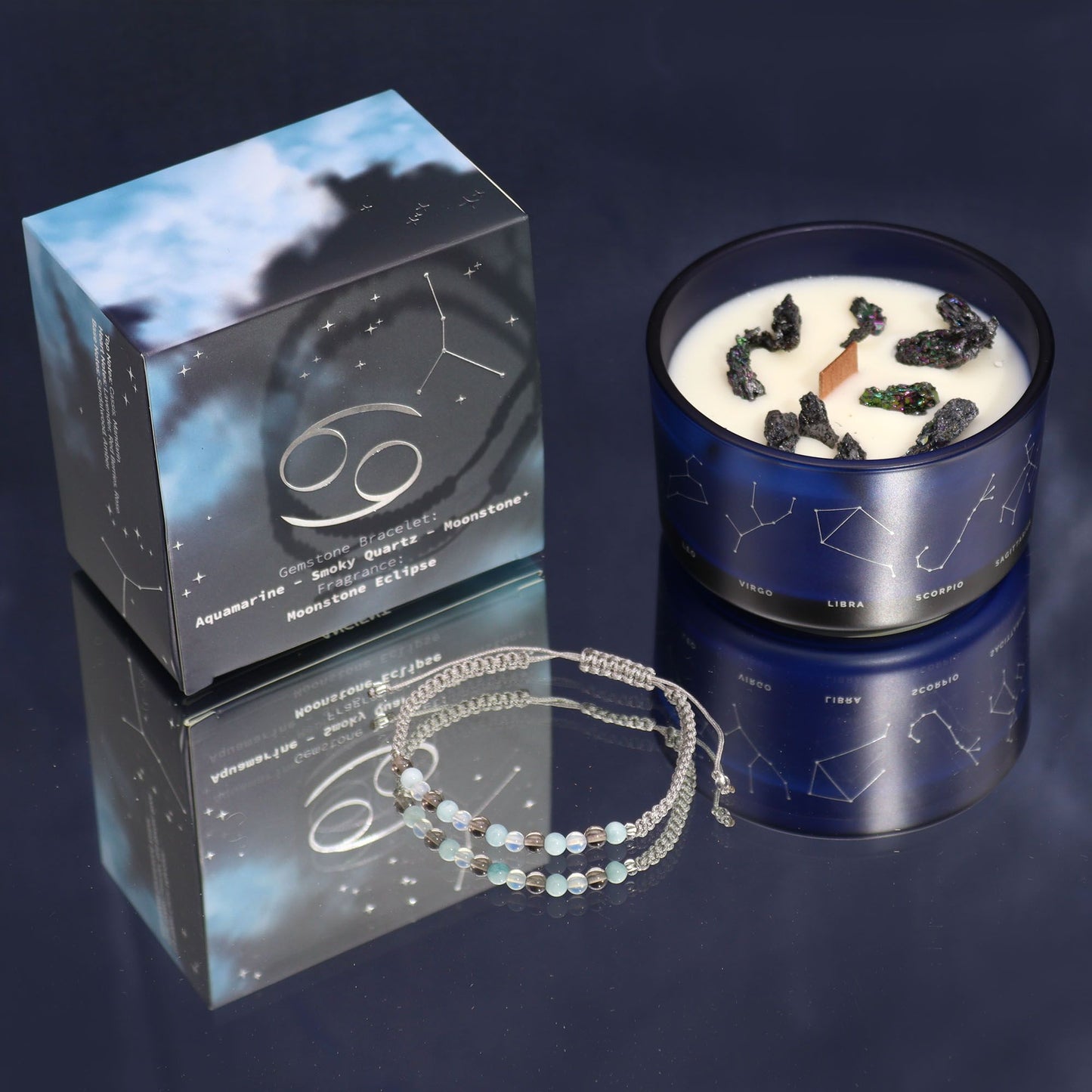 Krištolinė žvakė su brangakmenių apyranke – Zodiako ženklas – Vėžys