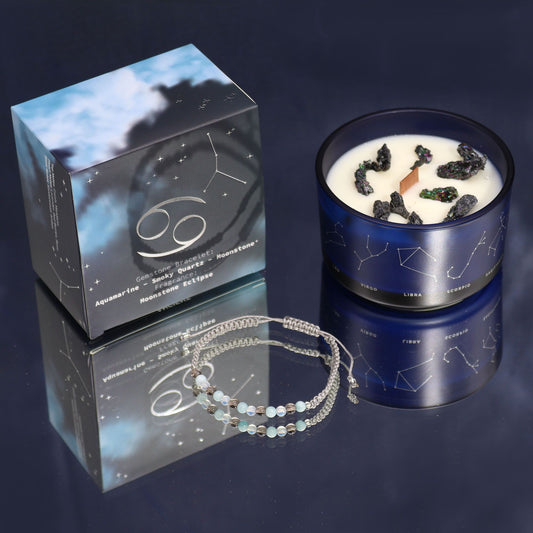 Krištolinė žvakė su brangakmenių apyranke – Zodiako ženklas – Vėžys